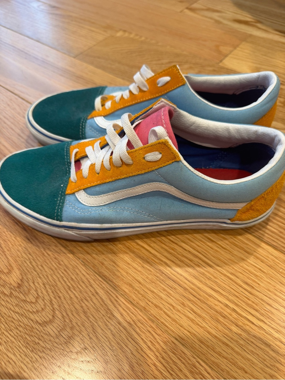 Vans Multicolor Low-Top Skate Sneakers in Teal, Light Blue, Mustard & Pink